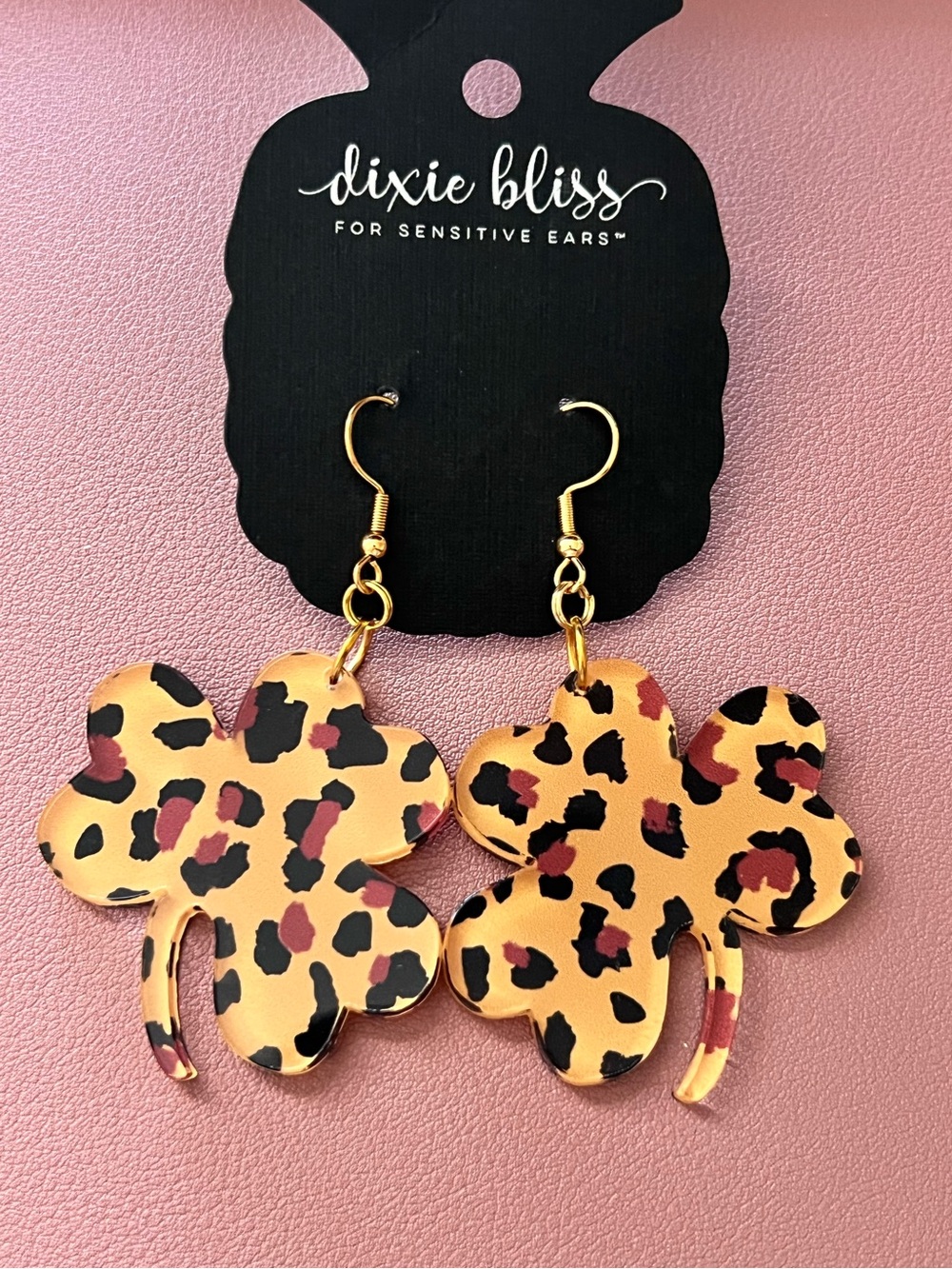 Leopard Shamrock Dangle Earrings